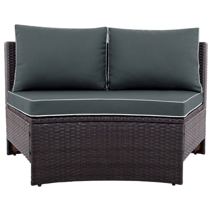 BTMWAY 6 Piece Outdoor Patio Sofa Furniture Set, BTMWAY PE Wicker Half Moon Outdoor Sectional Sofa Set with Side Table for Umbrella, Multifunctional Round Table, Gray Cushions, Pillows, Brown Rattan