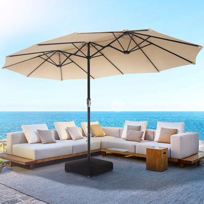 VIBESPARK 15ft Double-Sided Patio Umbrella with Base Extra Large Outdoor Table Umbrella Market Umbrella Beige