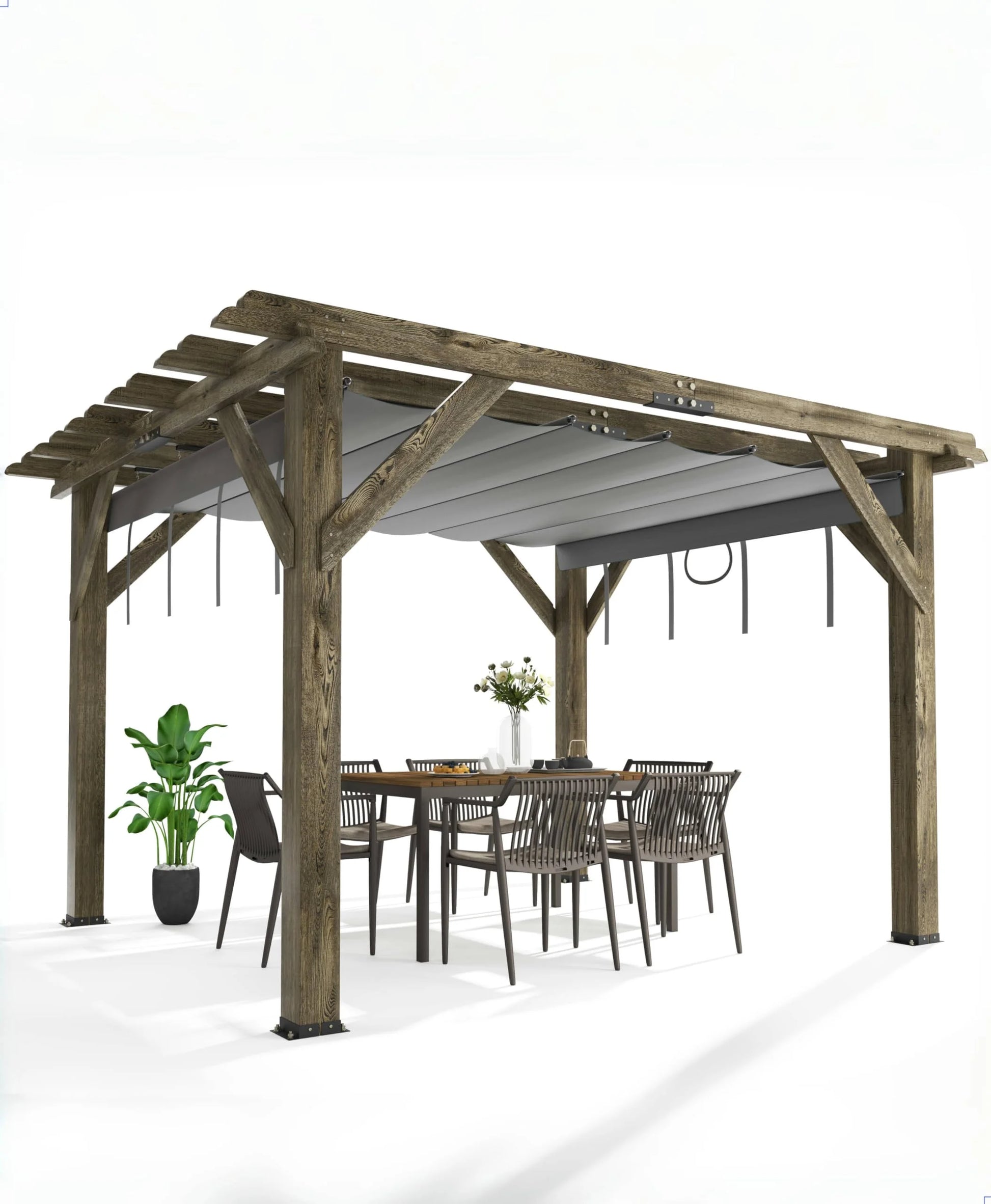 TROPOW 10'X 10' Cedar Wood Pergola with Solid Structure, Retractable Shade Canopy, Durable, Rot Resistant, Patio Pergola for Backyard, Deck, Garden, Outdoor Entertaining