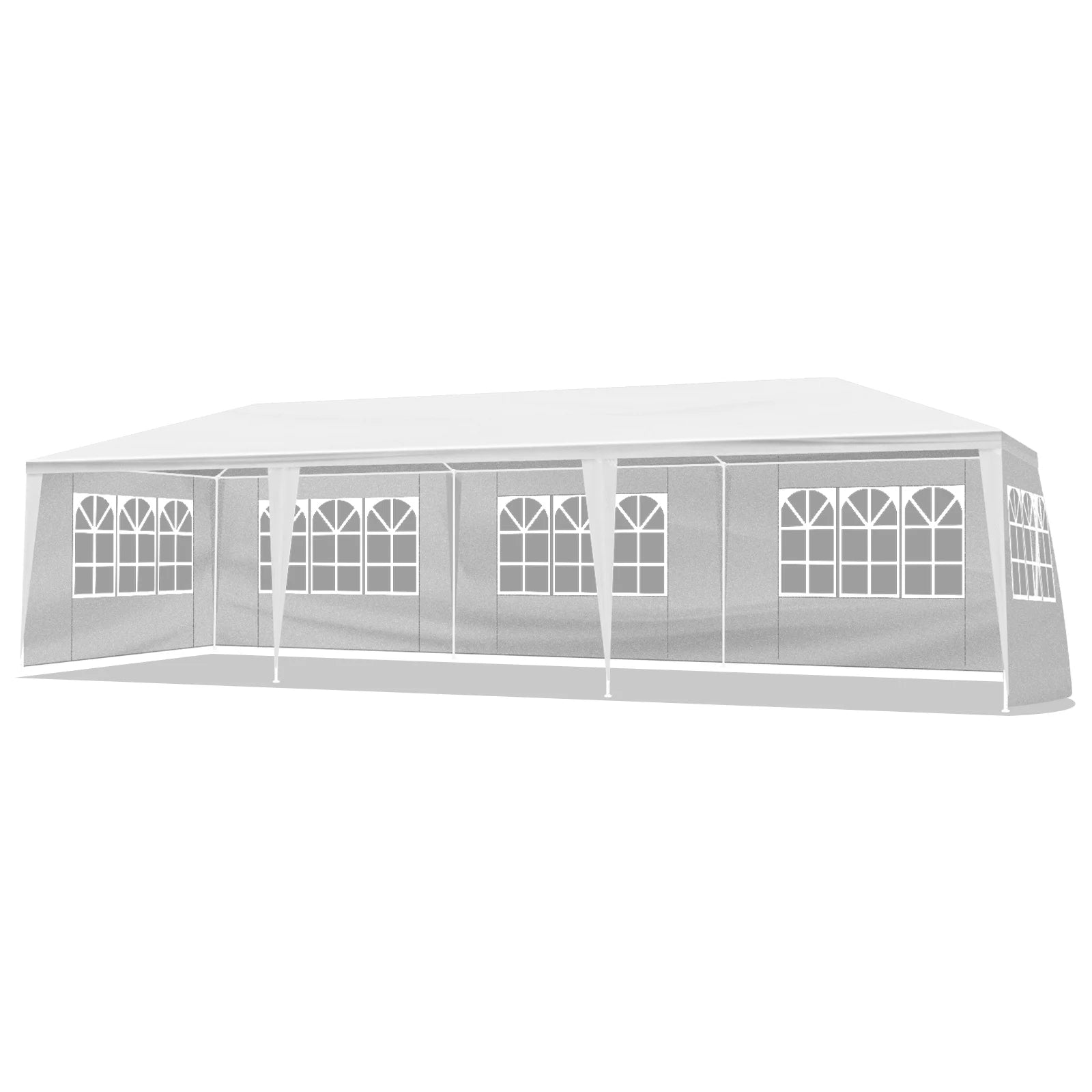 10'x30' White Outdoor Party Tent Gazebo - Waterproof PE Canopy with 8 Removable Sidewalls & Windows, Heavy Duty Iron Frame for Weddings, Events, Patios & Backyards