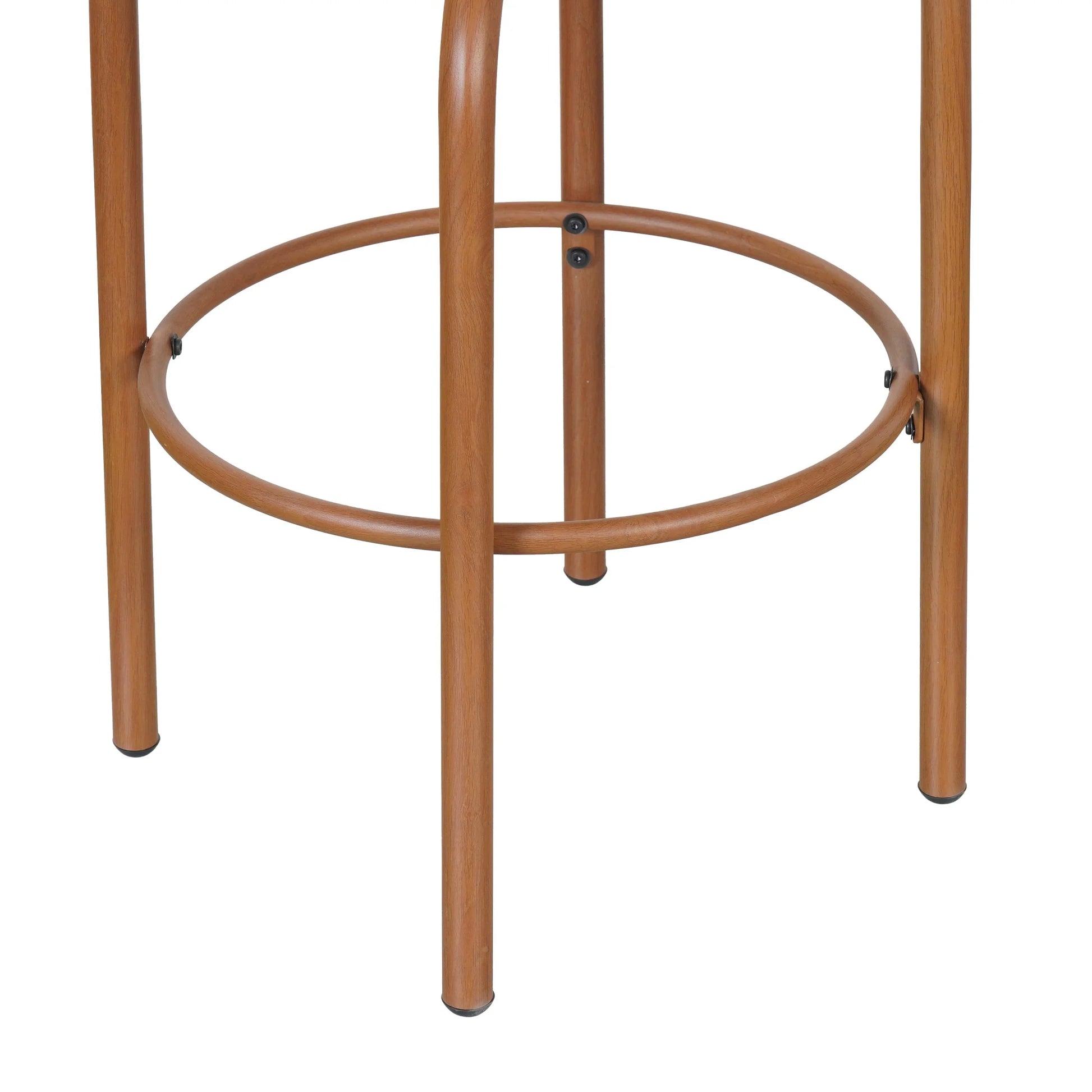 Lyric Modern 29" Outdoor Patio Bar Stools, Bar Chairs with Wood Grain Finish Frame with Hand-Woven PE Rattan Rope, Removable Cushions, Teak+Beige, Set of 2