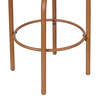 Lyric Modern 29" Outdoor Patio Bar Stools, Bar Chairs with Wood Grain Finish Frame with Hand-Woven PE Rattan Rope, Removable Cushions, Teak+Beige, Set of 2