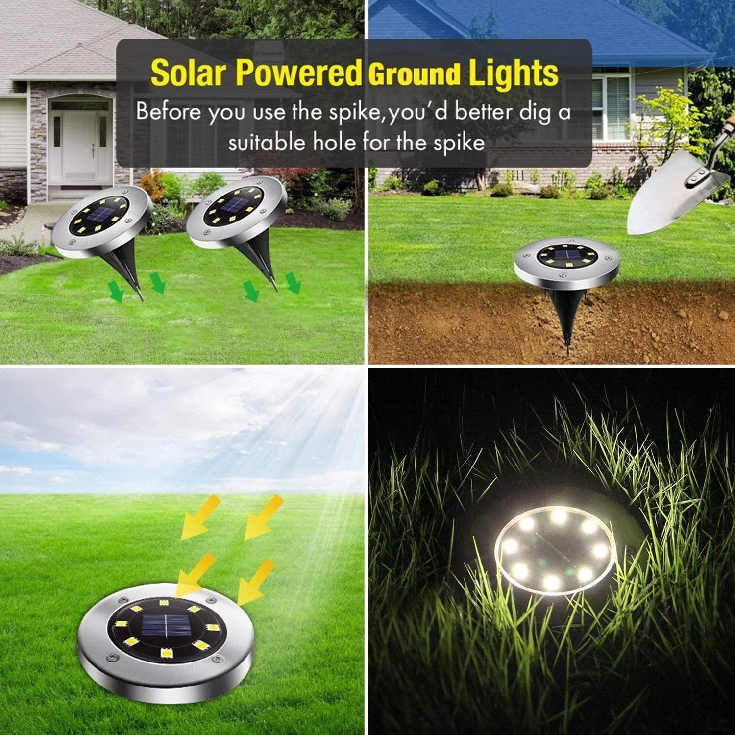Rirool Solar Ground Lights, 8 LED Solar Disk Lights Outdoor Waterproof for Garden Yard Patio Pathway Lawn Driveway Walkway- Warm White 8 Pack