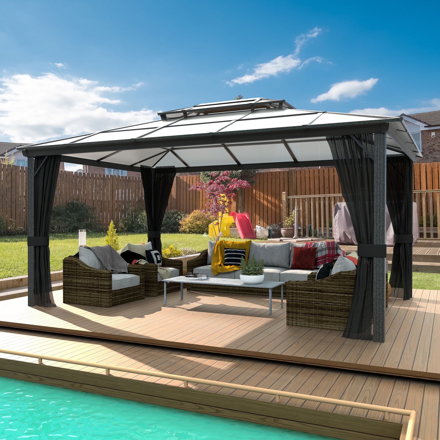 VEIKOUS 12' x 20' Outdoor Hardtop Gazebo, Double Roof Metal Gazebo for Patio, Garden, Lawn, Party