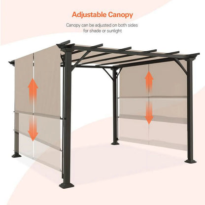 EAGLE PEAK 10x10 Outdoor Gazebo with Retractable Sun Shade Top for Patio, Garden, Backyard, Steel Frame, Beige