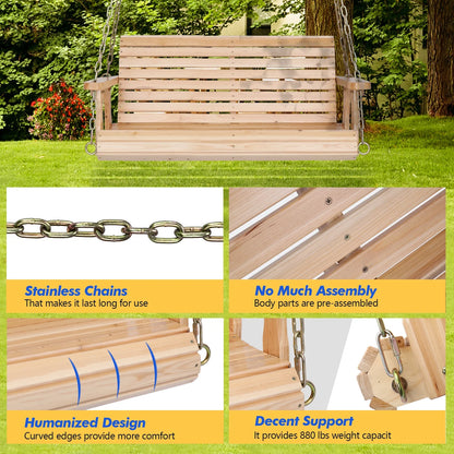 Zimtown Patio Wooden Porch Swing Swing Chair Bench Heavy Duty 880lbs with Hanging Chains for Outdoors,4 FT, Natural