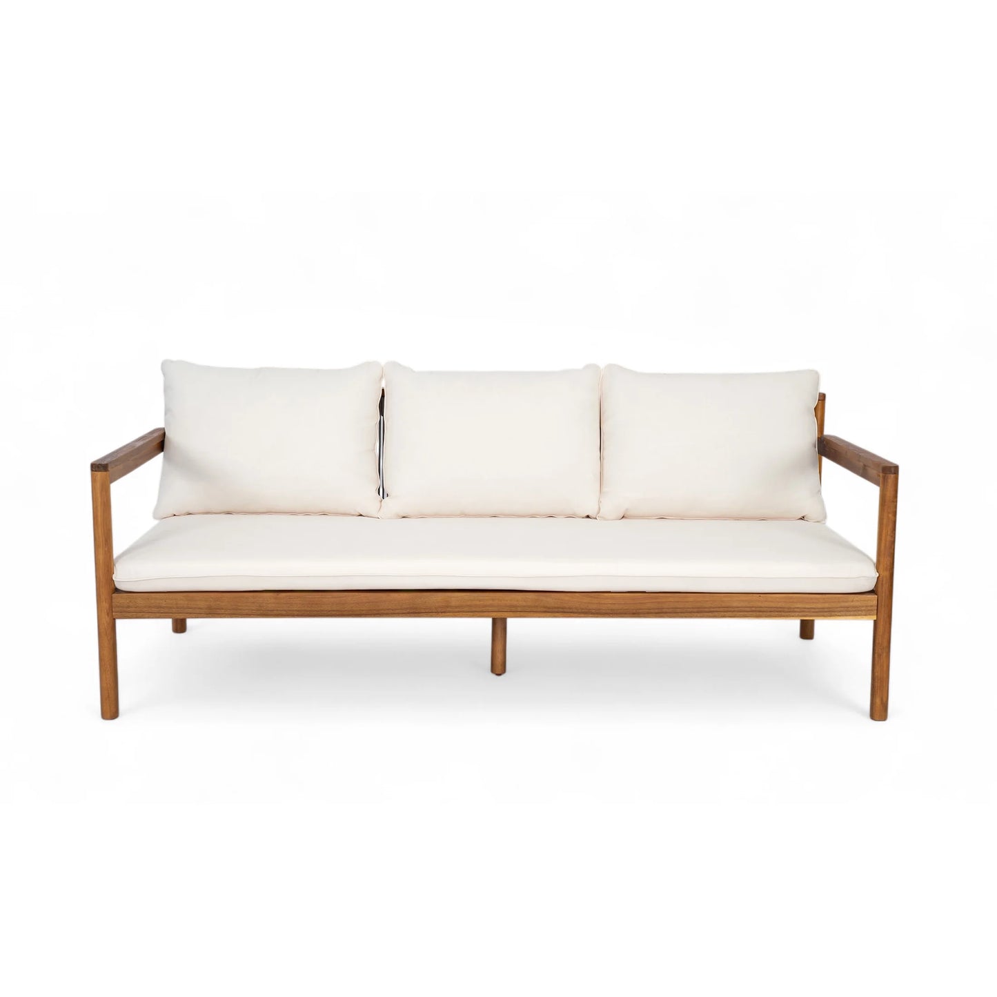 Christopher Knight Home Outdoor Patio 3-Seater Sofa with Rope Back and Cushions, Acacia Wood Frame, Cream+Teak