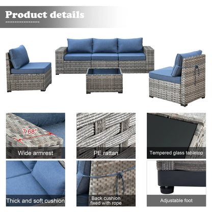 Ovios 6 Piece Outdoor Furniture All Weather Wicker Patio Conversation Sectional Couch with 7.68" Armrest for Garden Backyard