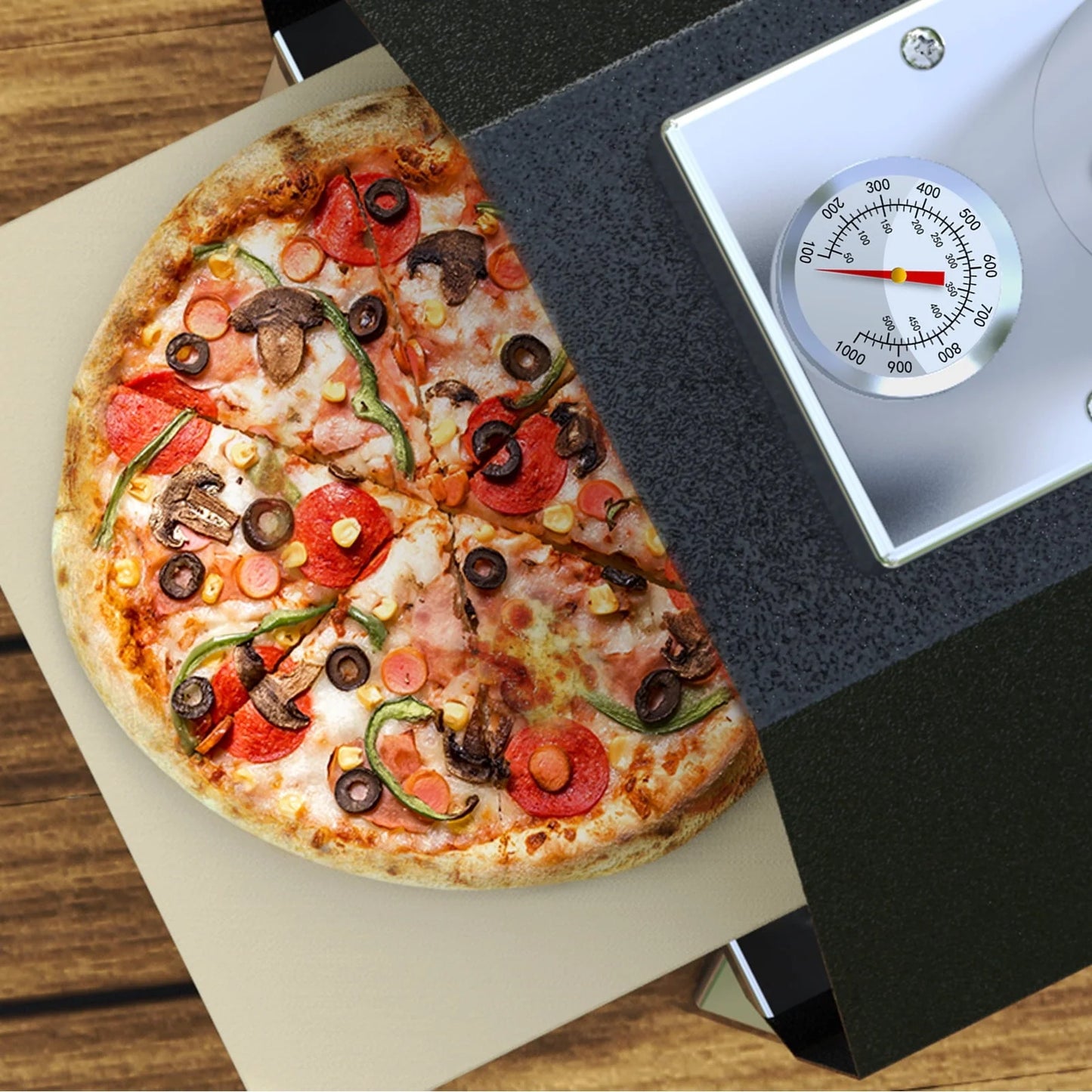 KingChii Multi-Fuel Pizza Oven with Gas Burner, Portable 13" Wood Fired and Gas Powered Pizza Maker with Foldable Legs for Outdoor Patio Garden