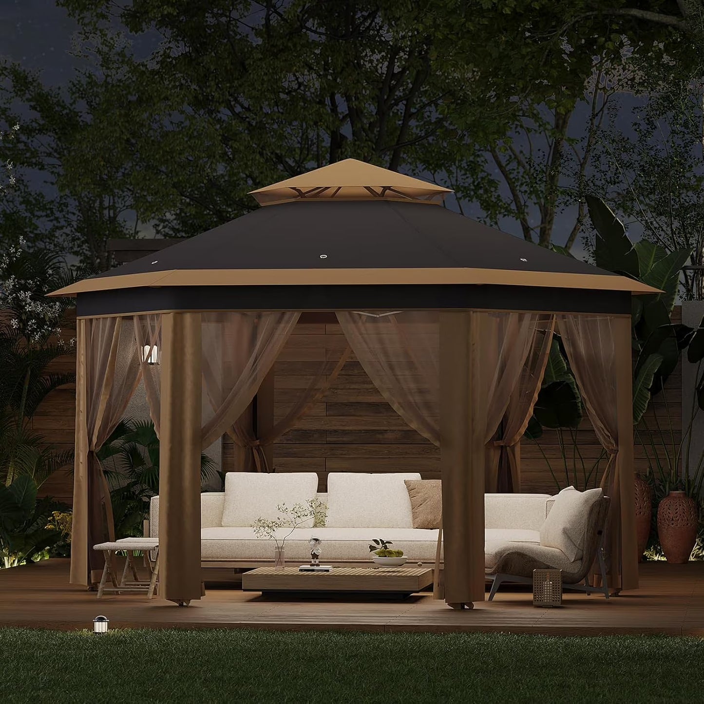 Pop Up Gazebo 13x13ft, Hexagonal Outdoor Canopy Shelter, Instant Patio Gazebo Tent with Mesh Netting and Strong Steel Frame for Patio Backyard Garden Wedding Party
