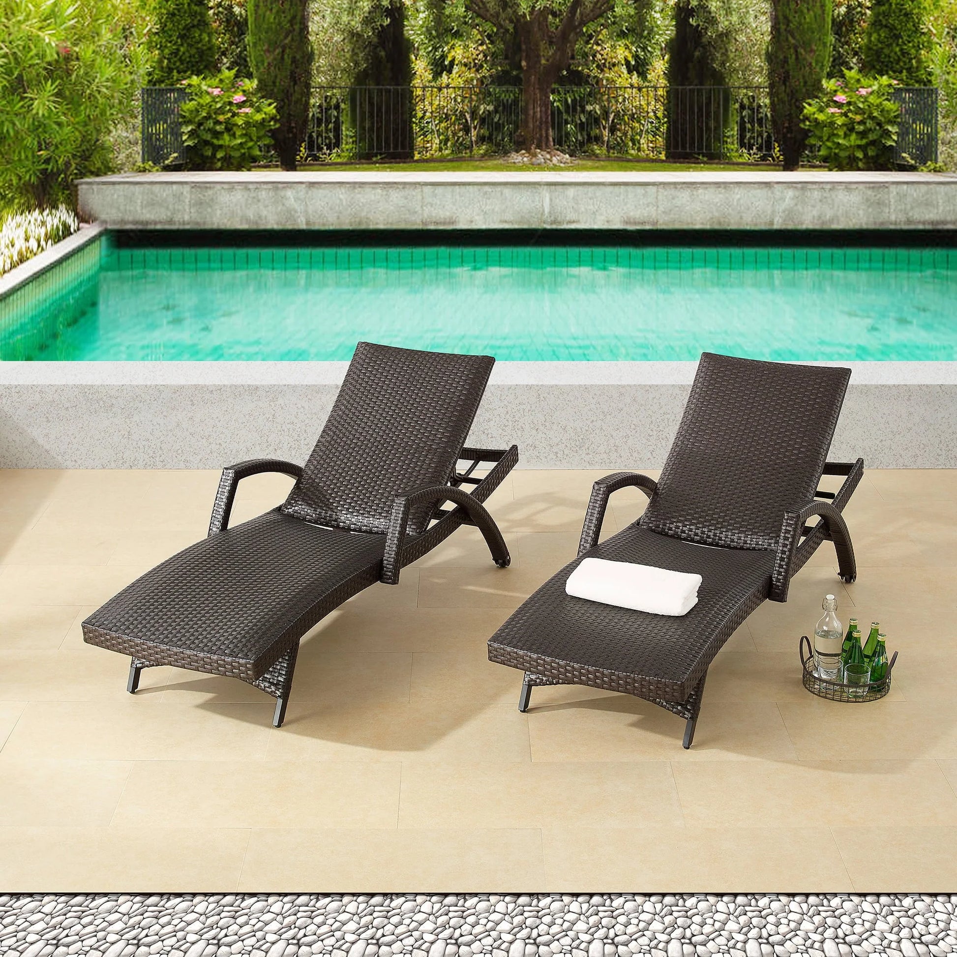 Ulax Furniture Outdoor Woven Padded 2 Pieces Aluminum Chaise Lounge Chairs Patio Armed Lounger Adjustable Chair with Wheels and Quick Dry Foam(Dark Brown)