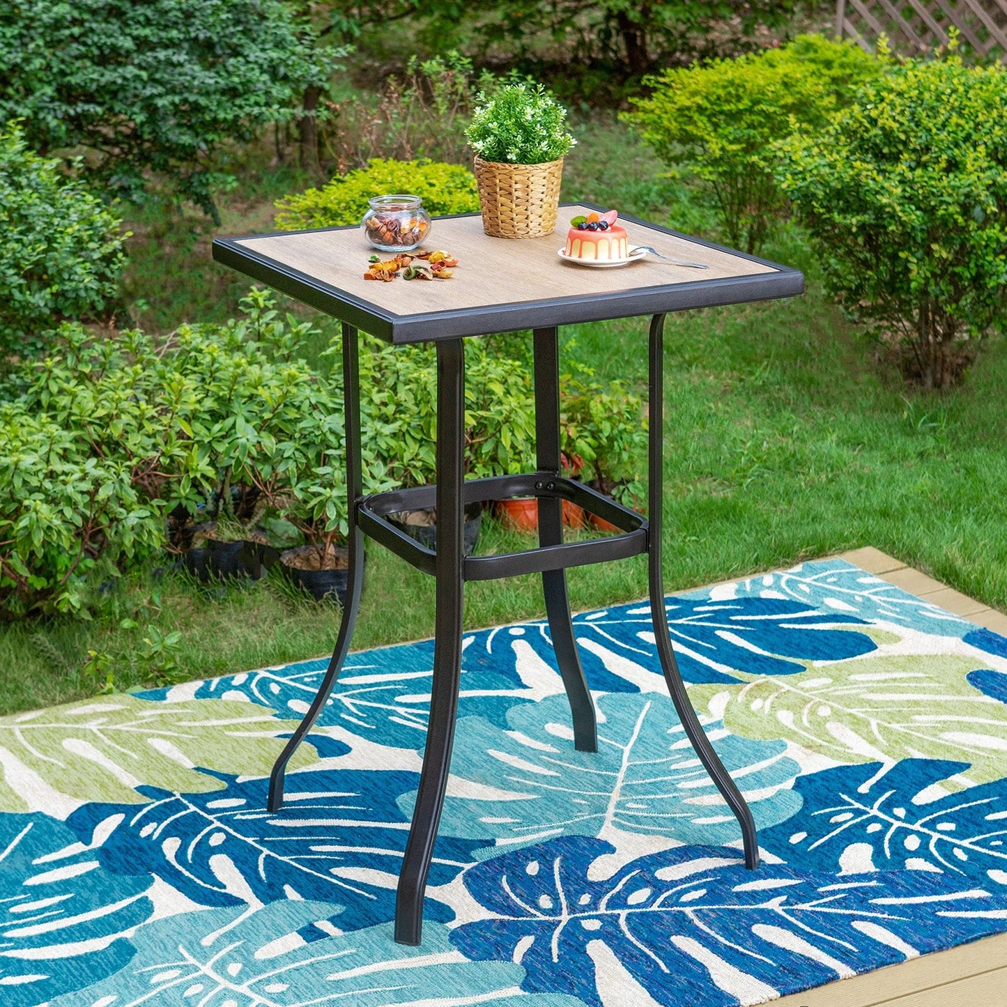 Summit Living 3-Piece Outdoor Patio Bar Stool Bistro Set, 1 Metal Bar Table and 2 Padded Bar Stool, Black & Brown