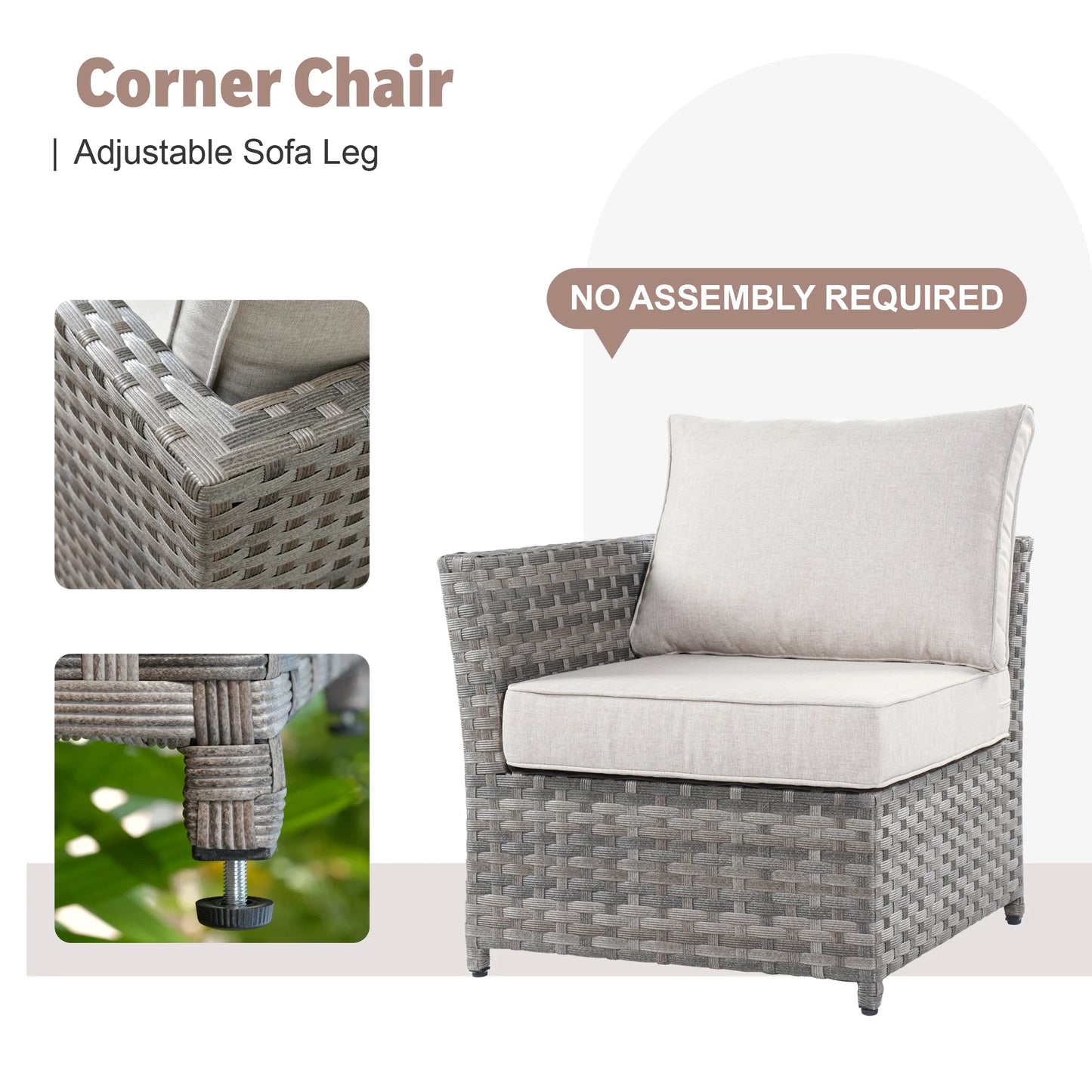 Vcatnet Patio Furniture Sets with 42" Fire Pit Table 13 Pieces Sectional Sofa All Weather PE Rattan Wicker Conversation Set with Ottoman for Porch, Backyard, Beige