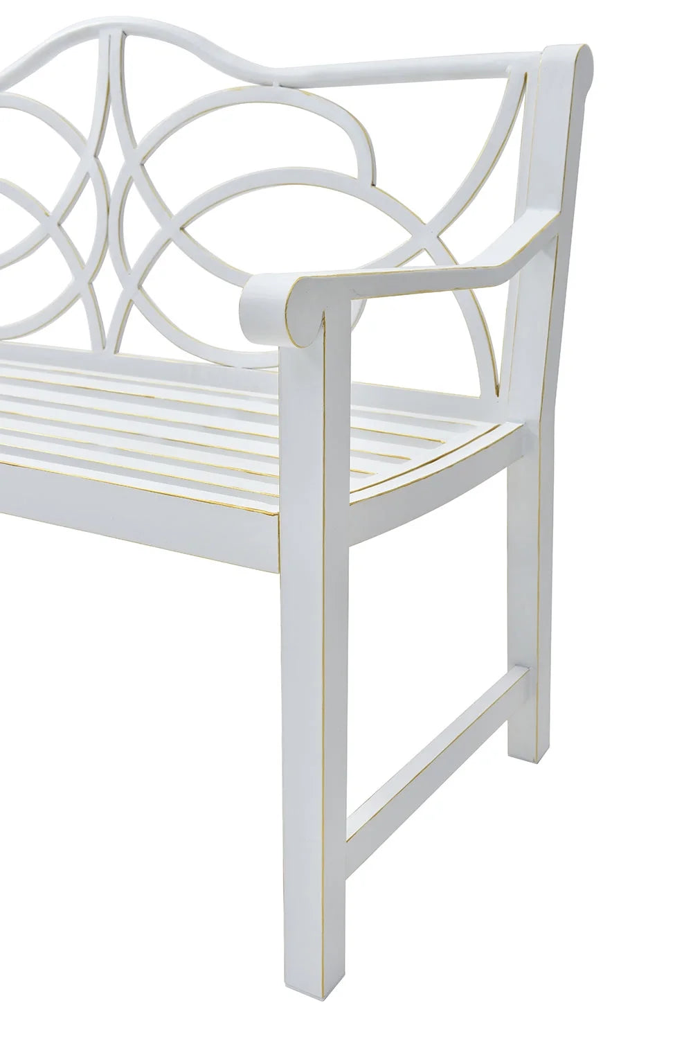 Royard Oaktree Outdoor Patio Bench, Garden Bench with Iron Metal Steel Frame, Backrest, and Armrests, Park Bench with Slatted Seat for 2-3 People for Lawn, Yard, Balcony, Porch, White