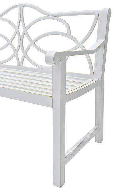 Royard Oaktree Outdoor Patio Bench, Garden Bench with Iron Metal Steel Frame, Backrest, and Armrests, Park Bench with Slatted Seat for 2-3 People for Lawn, Yard, Balcony, Porch, White