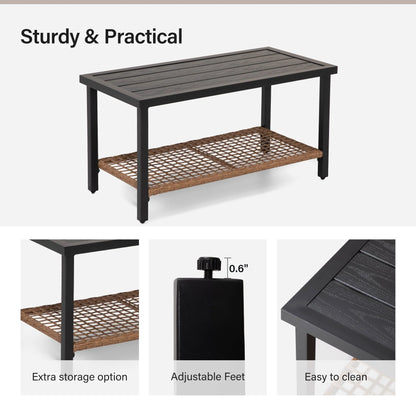 LAUSAINT HOME 4 Pieces Outdoor Patio Conversation Set with Cushions and 2-Tiers Storage Metal Coffee Table