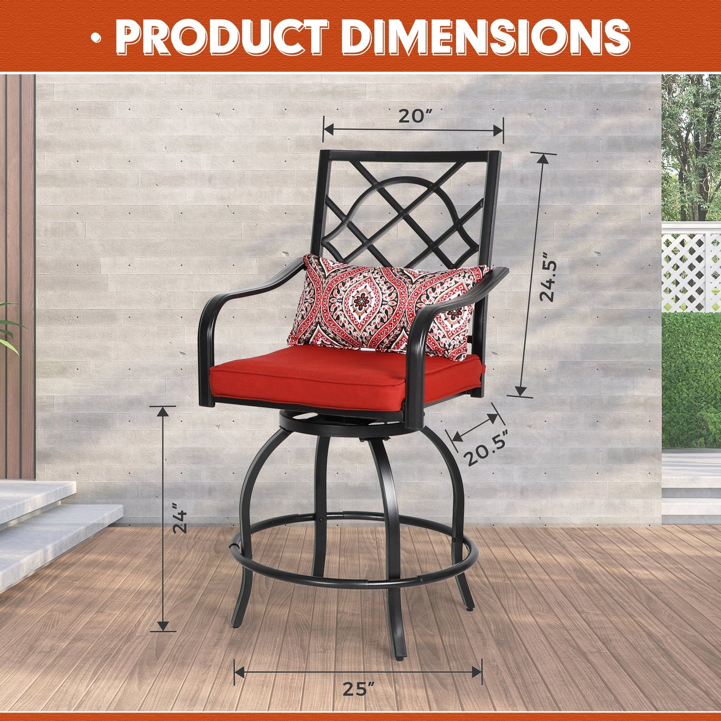 SOLAURA 2 Piece Outdoor Swivel Bar Stools Patio Metal Height Bistro Chairs with Cushions