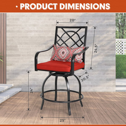 SOLAURA 2 Piece Outdoor Swivel Bar Stools Patio Metal Height Bistro Chairs with Cushions