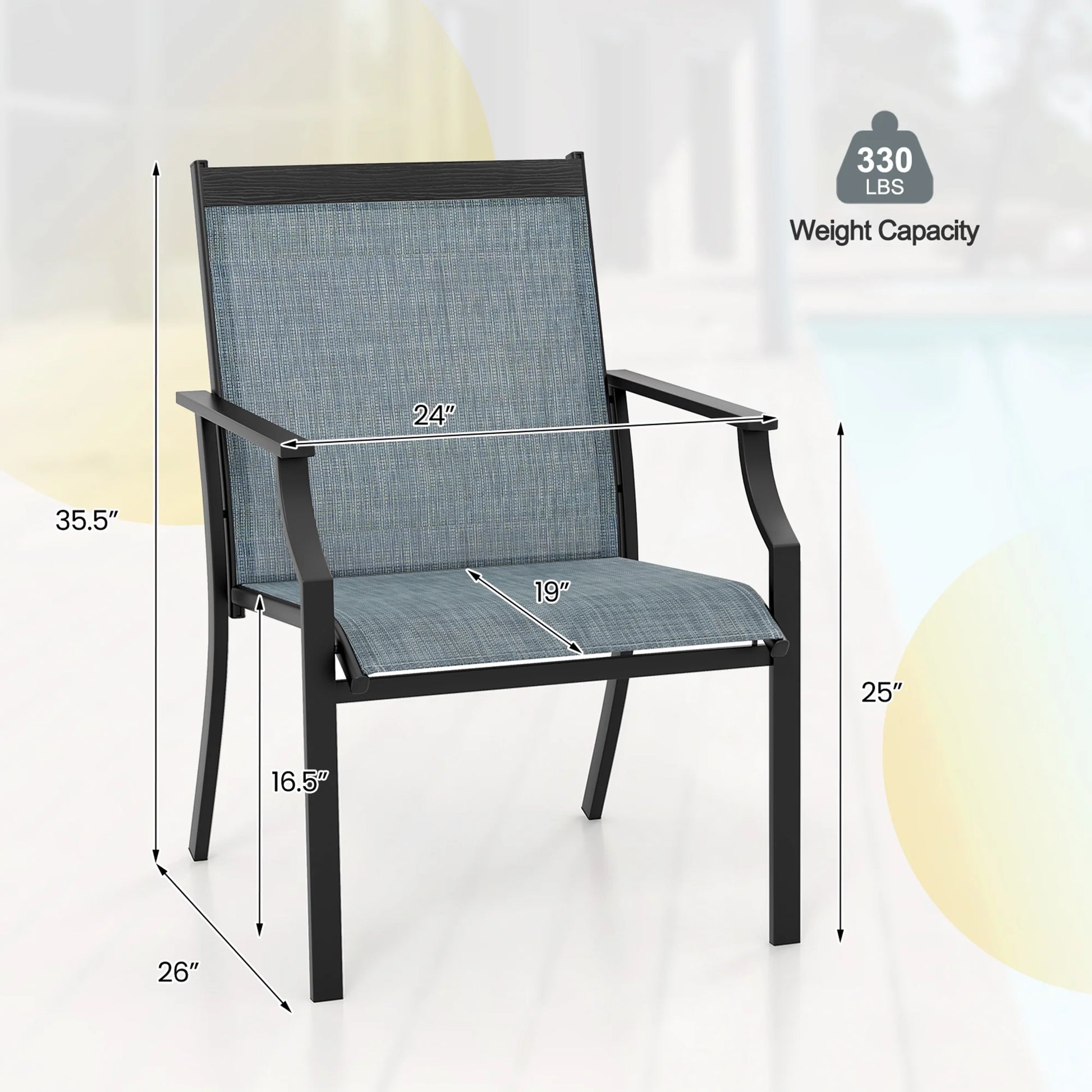 Gymax Set of 2 Patio Dining Chairs Outdoor Armchairs w/Sturdy Metal Frame Coffee
