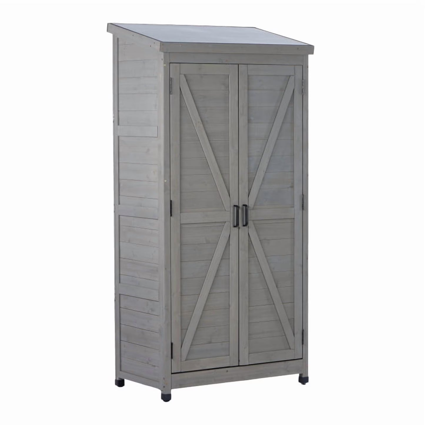 Potting Bench with Storage Cabinet and Metal Table Top for Outdoor Patio, Garden Furniture Wood Workstation Grey 31.5x17x36''