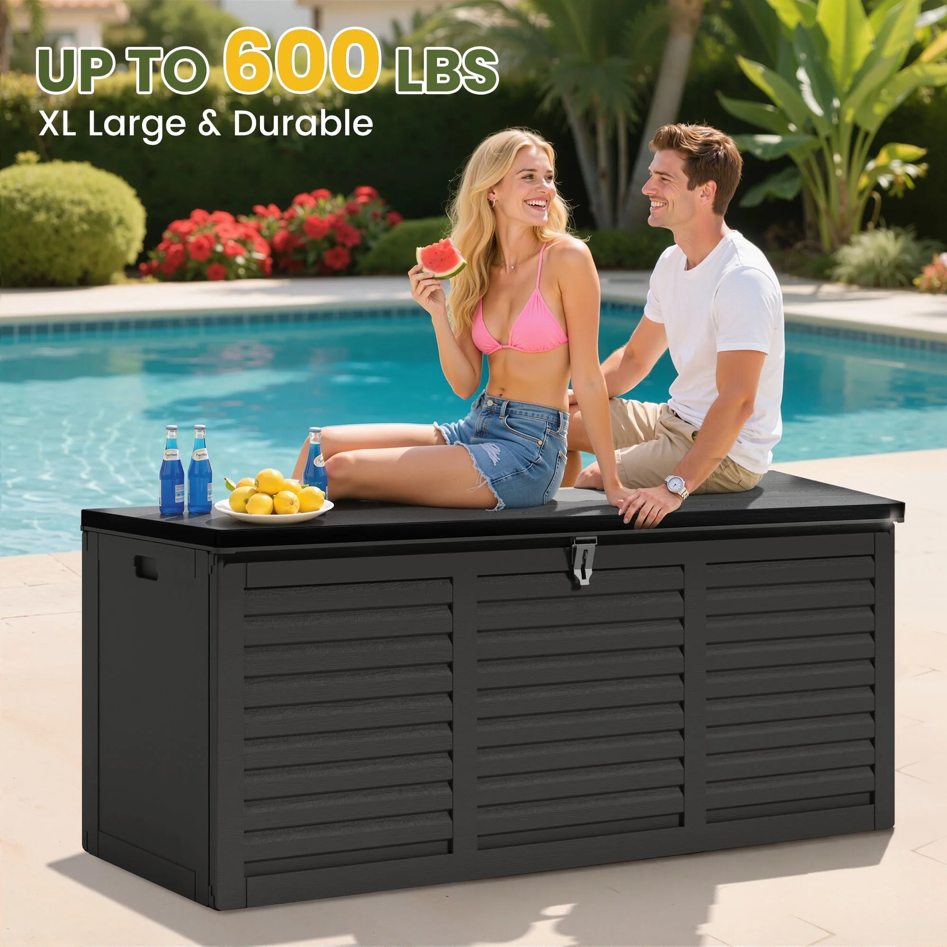 Outdoor Storage Box, 130GAL Waterproof Deck Box, Lockable Pool Patio Storage Indoor Toy Box, Outdoor Storage Bench for Porch, Max Load Weight 500LBS