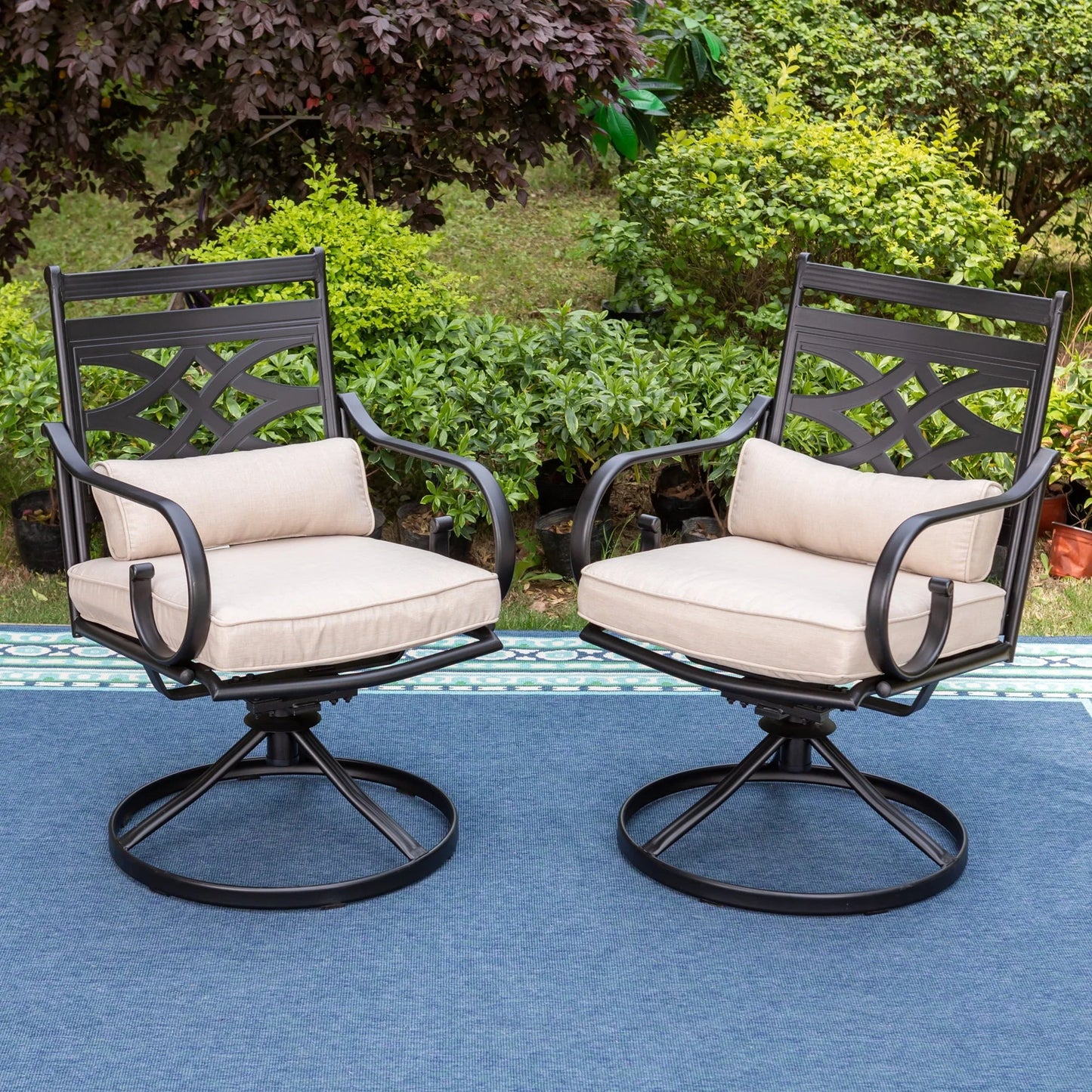 MF Studio 5 Pieces Patio Dining Set 1 Piece Metal Round Table & 4 Pieces Outdoor Swivel Chairs with Cushion