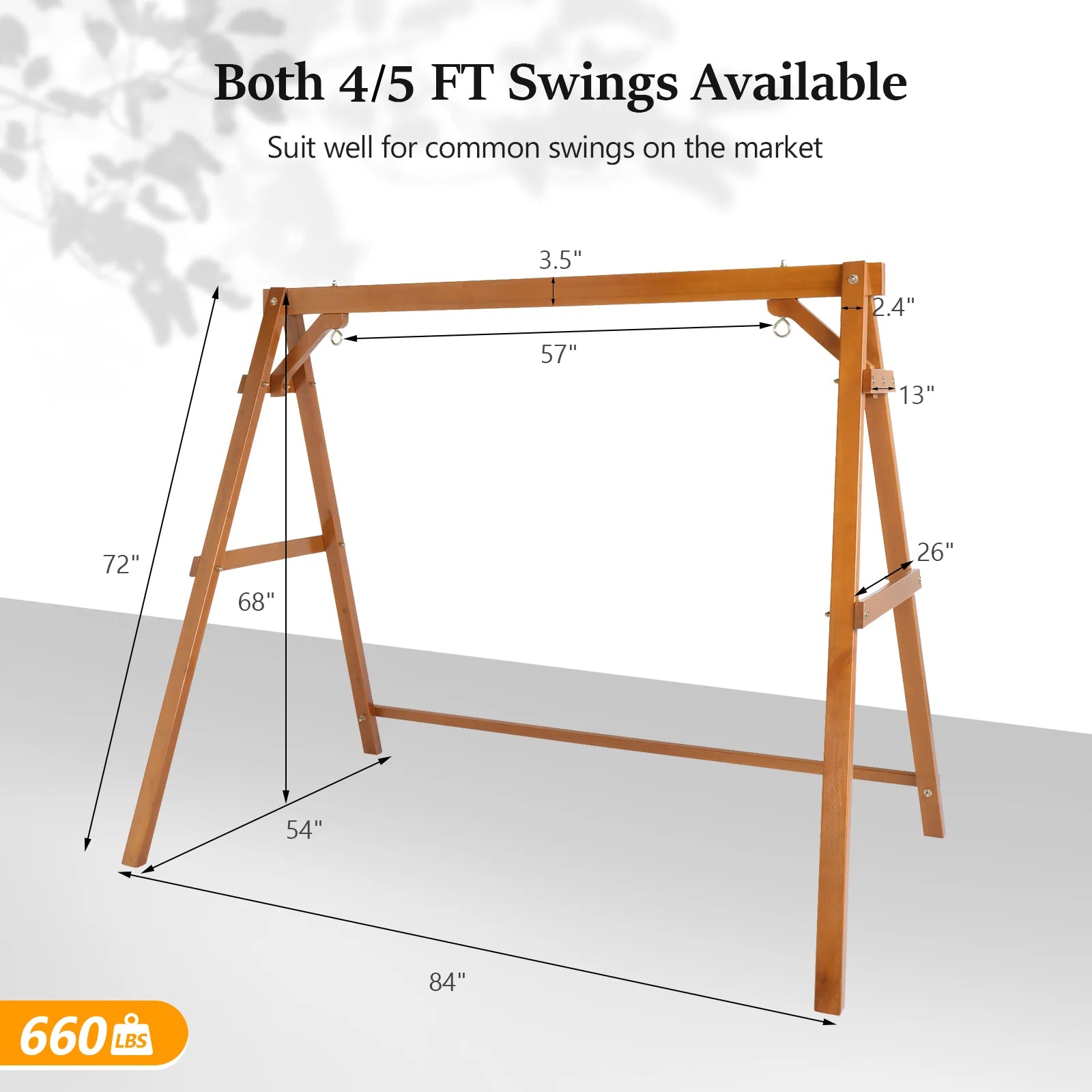 VINGLI Heavy Duty Patio Porch Swing Stand Support 660 LBS A-Frame Design, Solid Fir Wood, 5FT Brown