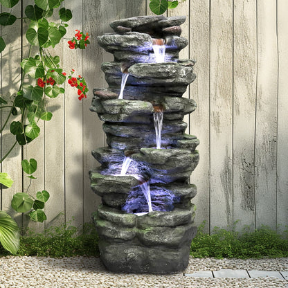 Willwolf Outdoor Water Fountain with LED Lights, 6-Tiered Electric Resin Waterfall for Garden Patio Lawn Yard and Porch