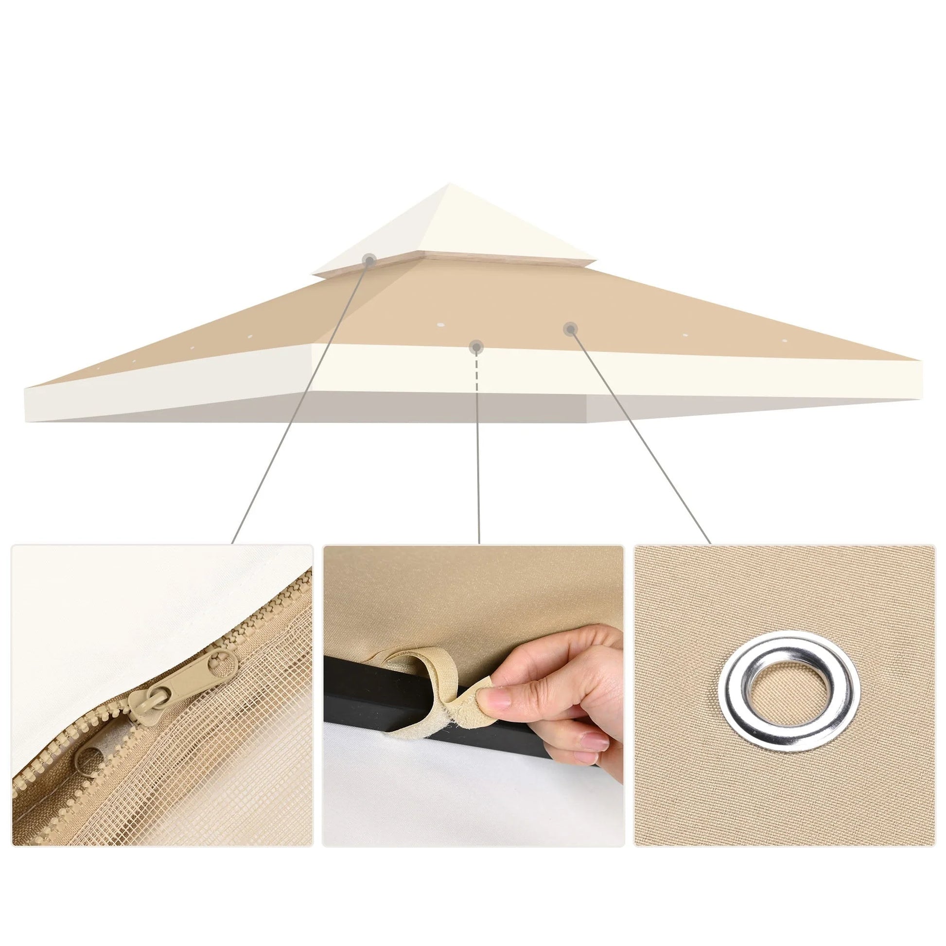 LAGarden 12'x12' UV30+ Gazebo Replacement Top for 2 Tier Outdoor Canopy Cover Patio Backyard Ivory+Sand