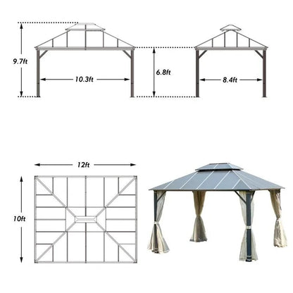 Erommy Hardtop Gazebo, Waterproof Aluminum Pavilion with Netting & Curtains for Patio, Garden Dusty Blue 10'x12'