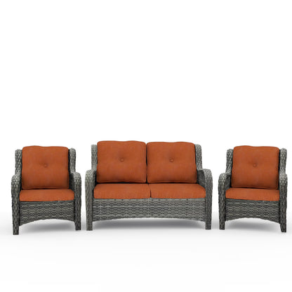 MeetLeisure 3 Pieces Outdoor Furniture Patio Furniture Set with One 3-Seat Sofa, Two ArmChairs, Navy