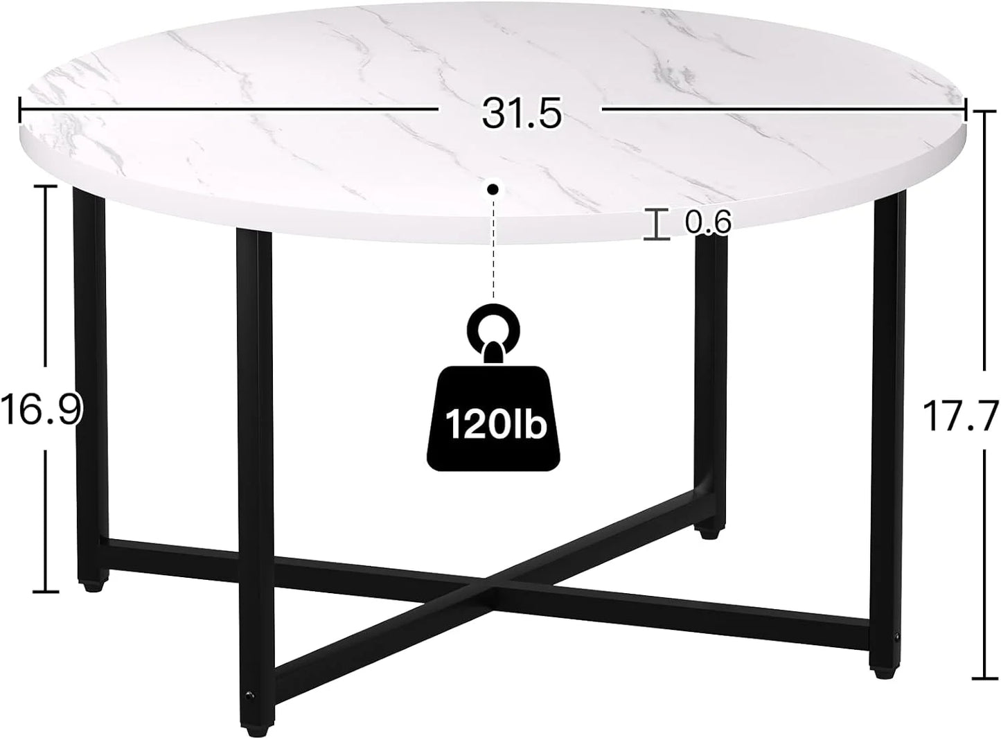 Round Coffee Table, 31.5" Circle Coffee TableRoma Round Coffee Tables Living Room, Large Coffee Table Round for Indoor & Outdoor Use, Office, Patio or Garden, Large Gray(31.5" D x 17.7" H)
