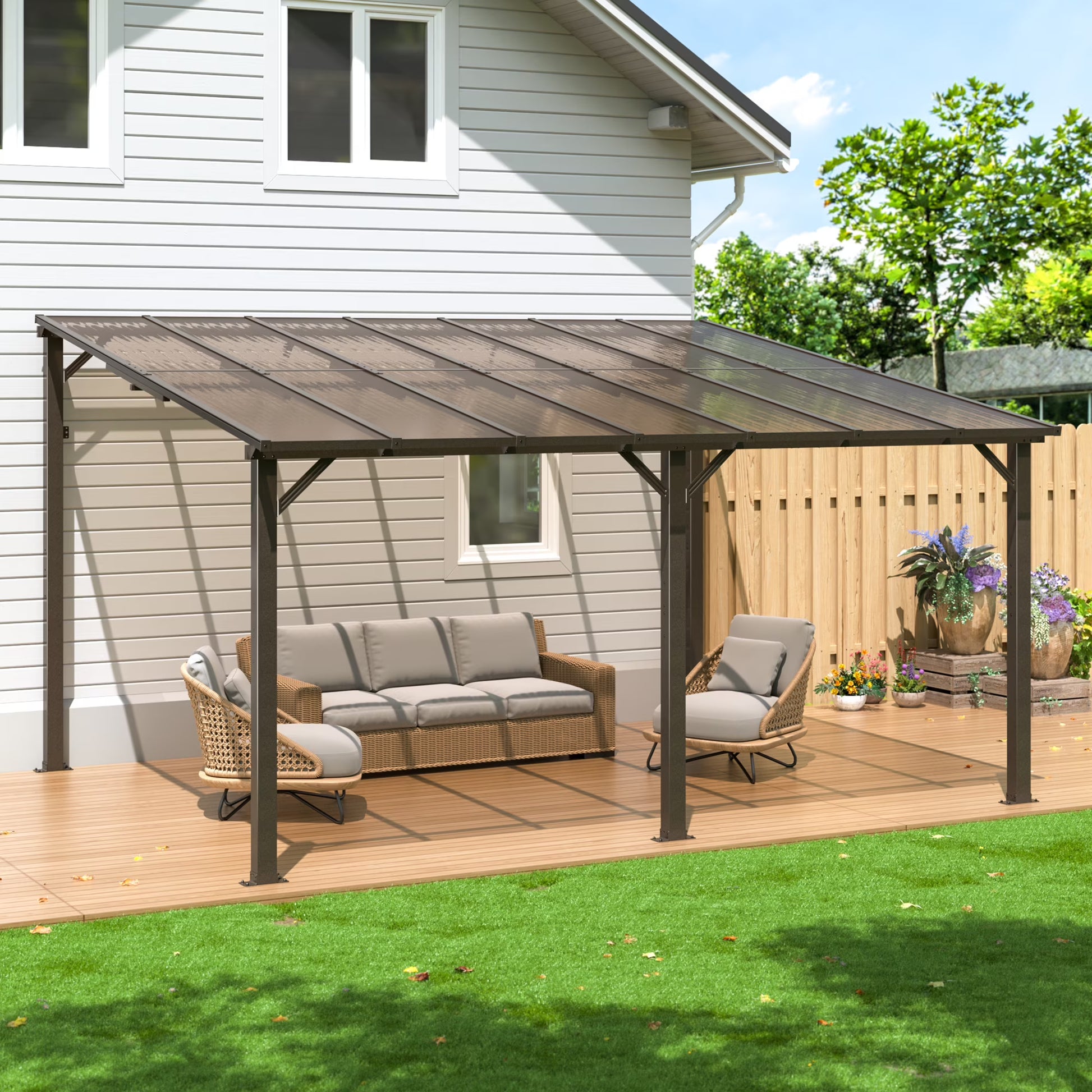 NETAJE 10'x14' Gazebo, Outdoor Wall Mounted Gazebo & Pergola with Aluminum Frame for Patio, Porch and Backyard