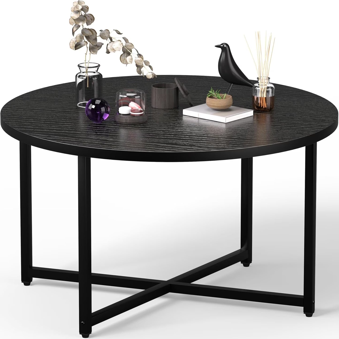 Round Coffee Table, 31.5" Circle Coffee TableRoma Round Coffee Tables Living Room, Large Coffee Table Round for Indoor & Outdoor Use, Office, Patio or Garden, Large Gray(31.5" D x 17.7" H)