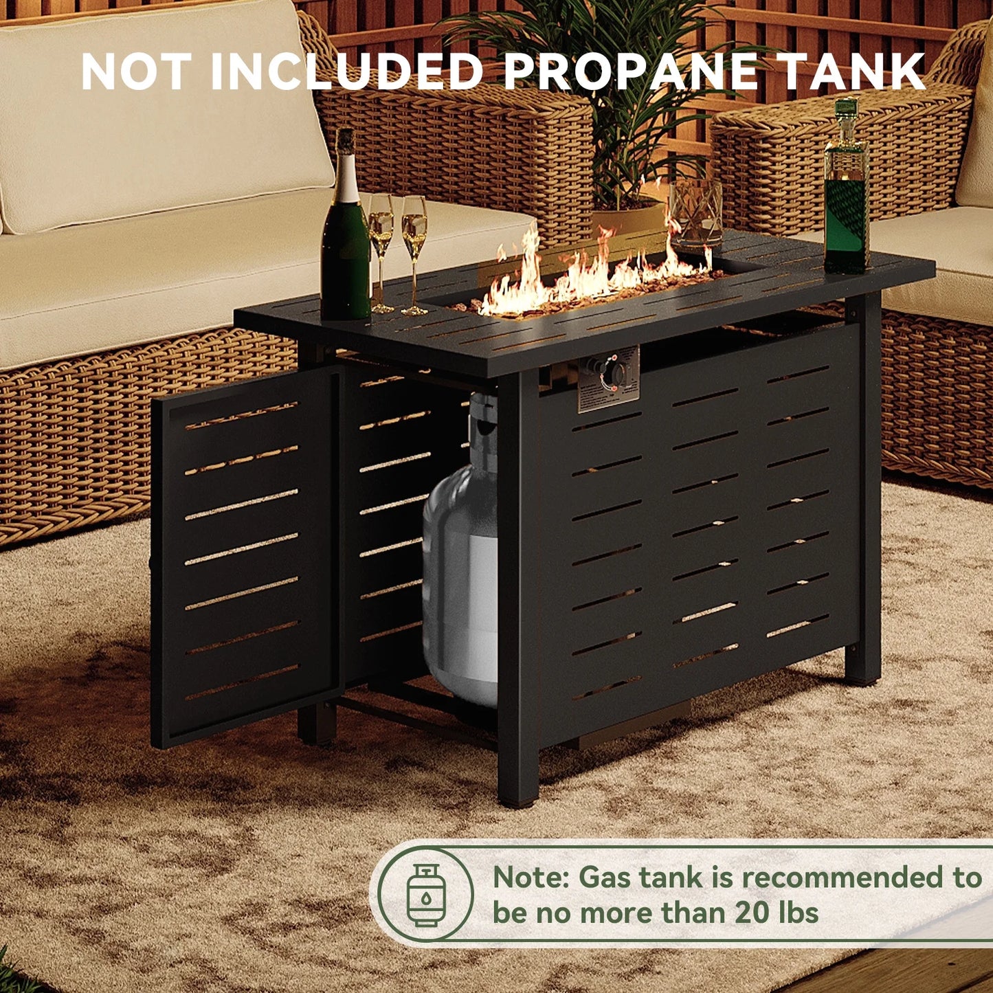 Sunmthink 44" Propane Fire Pit Table, 50,000 BTU Auto Ignition Steel Gas Fire Pit with Removable Lid & Waterproof Cover for Patio, Backyard, Black