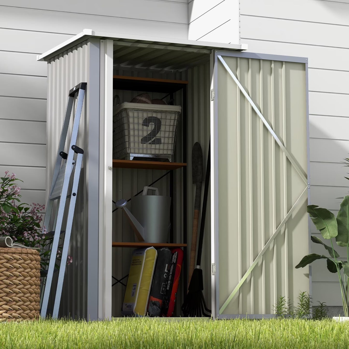 Patiowell 3?3FT Metal Outdoor Storage Shed with Sloping Roof and Single Lockable Door, Black