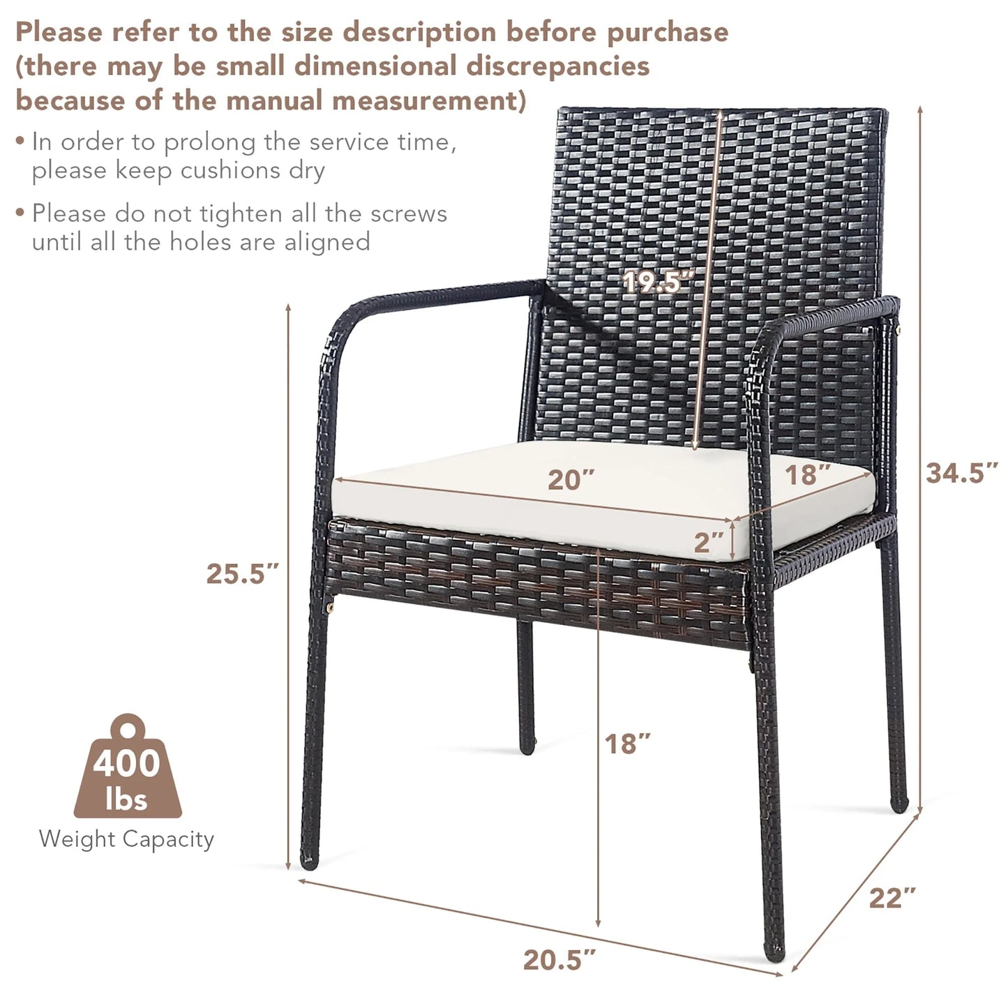 Costway 4PCS Patio Wicker Rattan Dining Chairs Cushioned Seats Armrest Garden