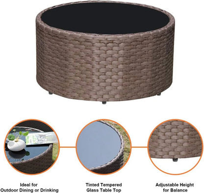 Outdoor Sectional Sofa Set, Half-moon Furniture with Cover, Patio PE Wicker Set with Beige Cushions & Tempered Glass Coffee Table, 5-Piece
