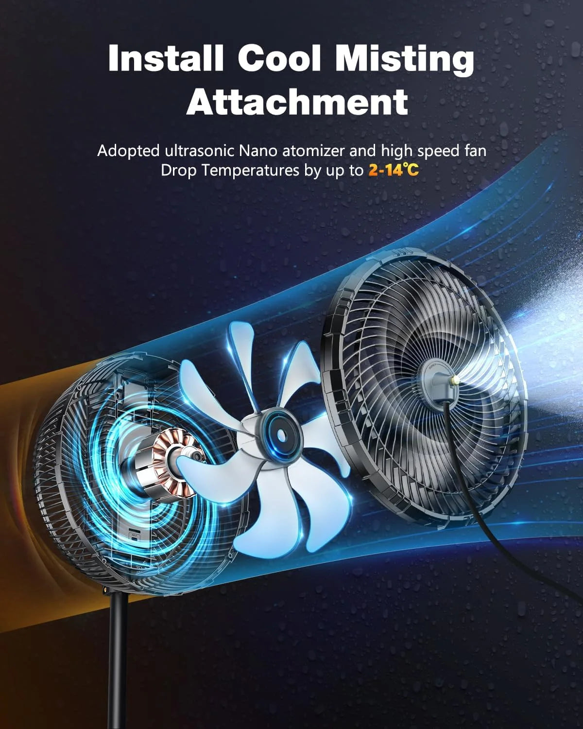 Portable fan products, 20000mAh 12-inch outdoor misting fan, suitable for outdoor patios