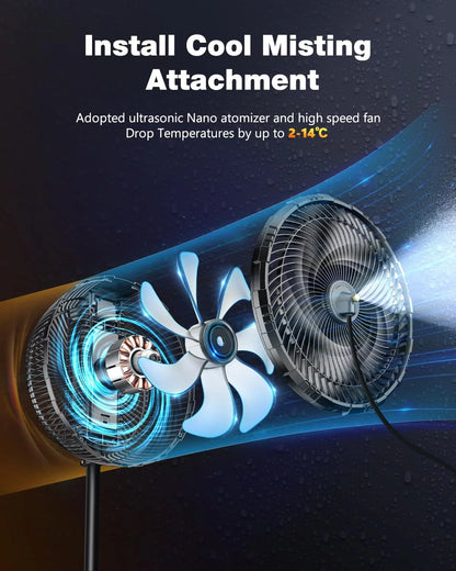 Portable fan products, 20000mAh 12-inch outdoor misting fan, suitable for outdoor patios