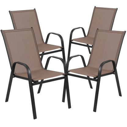 Flash Furniture Flash Furniture Brazos Series Outdoor Stackable Patio Chairs for Adults, Set of 4, Black