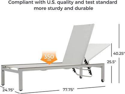 Grand Patio Steel 4 Adjustable Position and Portable Wheels Outdoor Chaise Lounge - Set of 2