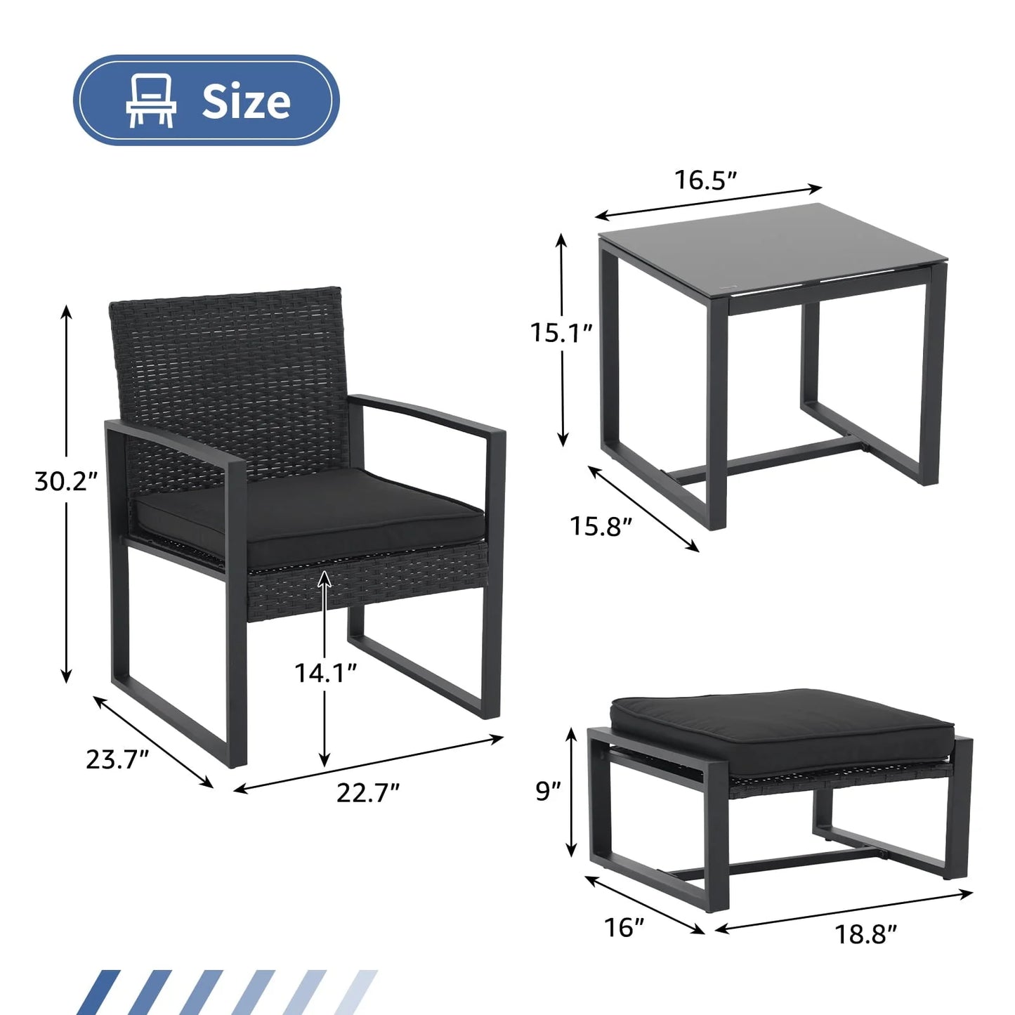 Orange-Casual 5-Piece Outdoor Furniture Set, Patio Steel Wicker Conversation Set, with Ottomans & Soft Washable Cushions, Black