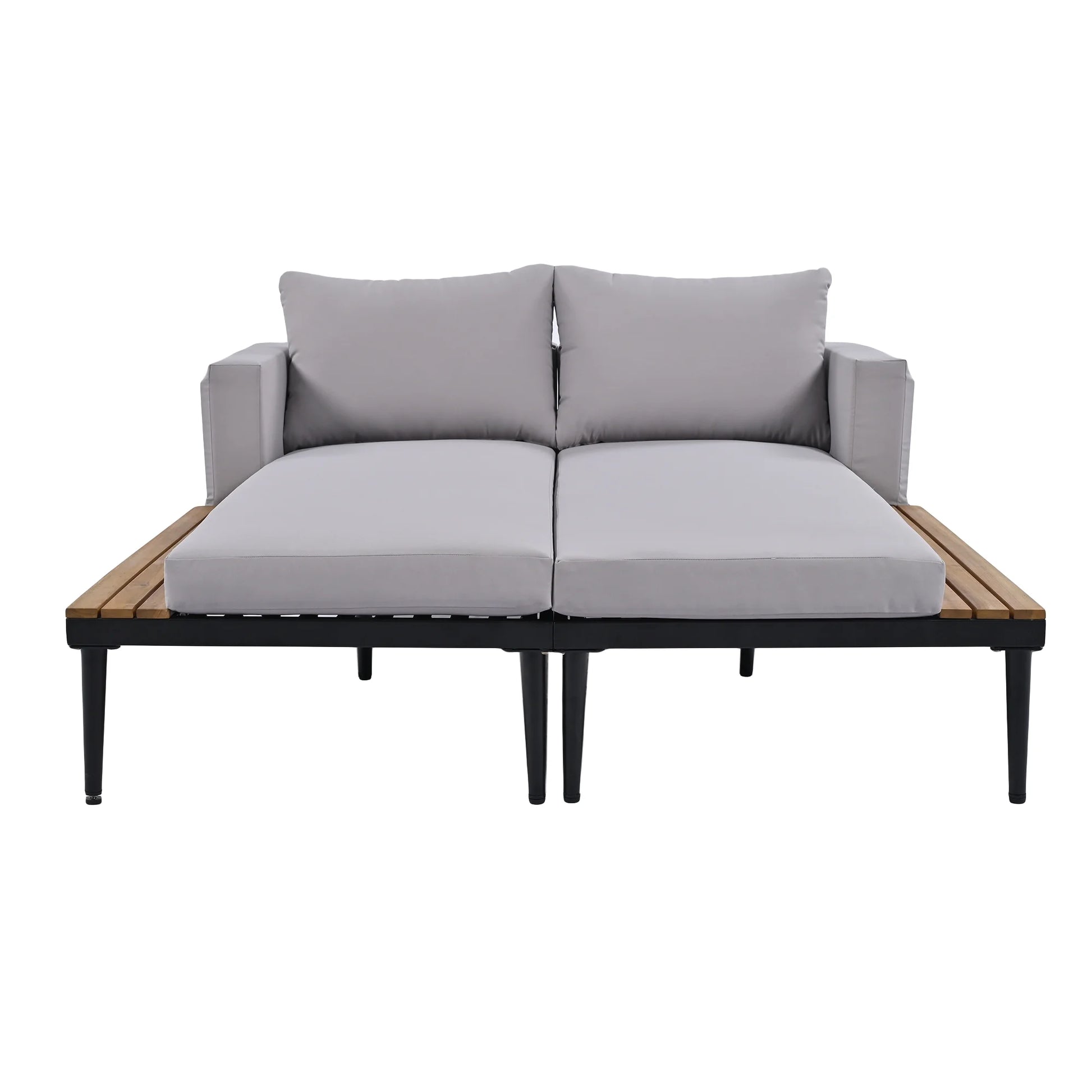 Harper & Bright Designs Patio Outdoor Metal Daybed for 2, All Weather Outdoor Chaise Lounges Reclining Chairs with Wood Topped Side Spaces for Drinks for Poolside Balcony Deck, Gray