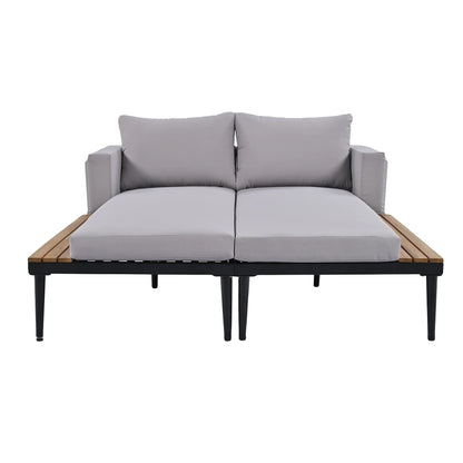 Harper & Bright Designs Patio Outdoor Metal Daybed for 2, All Weather Outdoor Chaise Lounges Reclining Chairs with Wood Topped Side Spaces for Drinks for Poolside Balcony Deck, Gray