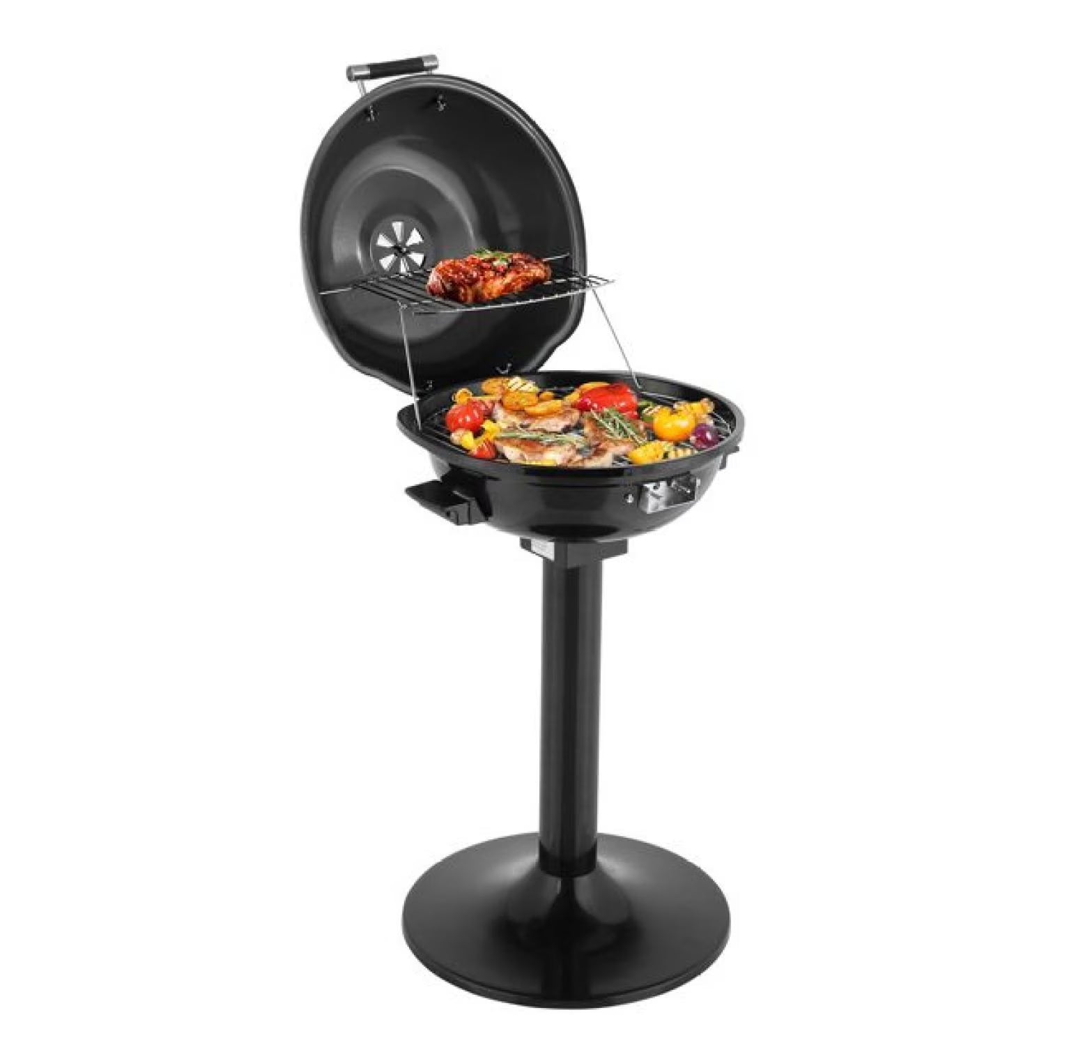 Electric BBQ Grill with Stand - 1600W Indoor/Outdoor Portable Grill, Double Layer, Adjustable Temp Control, Black - Perfect for Apartment & Patio