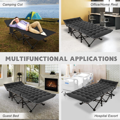 MOPHOTO 75" Adult Camping Cot Folding Cot, Portable Heavy Duty Sleeping Bed with Pad, Outdoor Patio Folding Lounge Chair