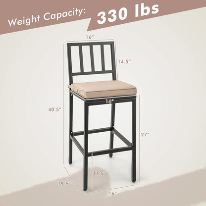 Costway Set of 2 Patio Metal Bar Stools Outdoor Bar Height Dining Chairs with Cushion
