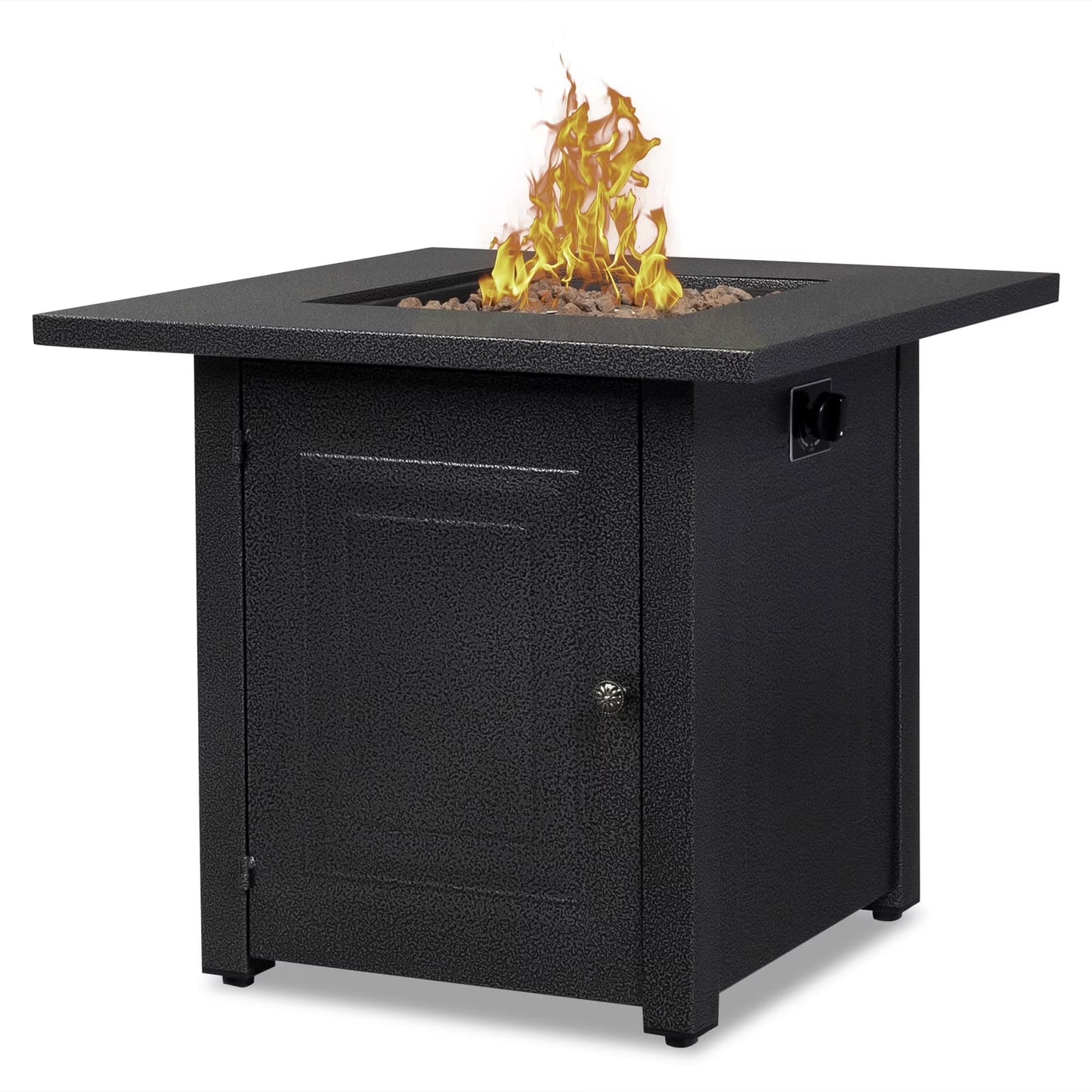 27 inch Gas Fire Pit Table, SYNGAR 2-in-1 40,000 BTU Propane Gas Fire Pit Table, Outdoor Table with Fire Pit, Propane Fire Pit with Lava Stones and Lid, for Patio, Yard, Garden, D7582