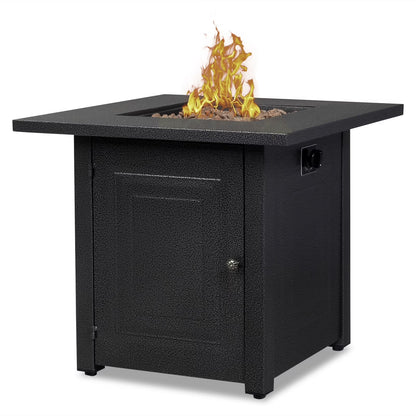 27 inch Gas Fire Pit Table, SYNGAR 2-in-1 40,000 BTU Propane Gas Fire Pit Table, Outdoor Table with Fire Pit, Propane Fire Pit with Lava Stones and Lid, for Patio, Yard, Garden, D7582